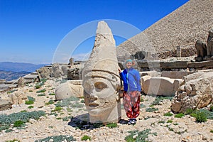 Ancient stone sculptures of kings and animals on Mount Nemrut Nemrut Dag photo