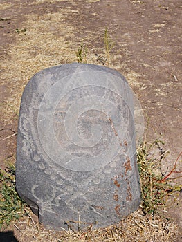 Ancient stone sculptures near the Burana Tower in Kyrgyzstan