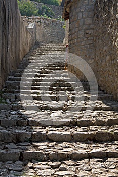 An ancient stone staircase in Pocitelj