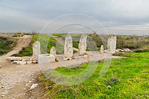 Ancient Stone steles, in Tel Gezer National Park