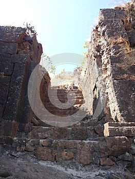 Ancient stone structures on mountain castle