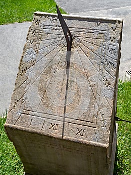 Ancient stone sundial, outdoor, close up