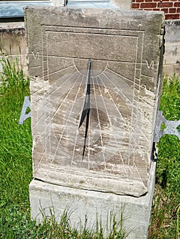 Ancient stone sundial, outdoor, close up