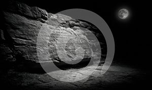 Ancient Stone Inscription Under Moonlight