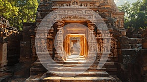 Ancient Stone Temple Gateway Sunlit Pathway