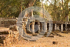 Ancient Stone Temple Ruins in Angkor Thom, Cambodia