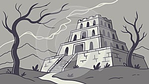 Ancient Stone Temple Ruins in Foreboding Landscape, Historical Mystery, vector design Generative AI photo