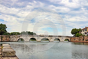 Ancient stone Tiberius bridge in Rimini