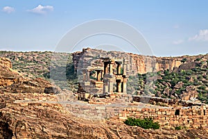 Ancient stone, watch towers near Lower Shivalaya, north Badami f