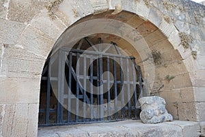 Ancient storage room with artifacts on the Acropolis of Lindos. Rhodes island, Greece