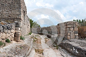 Ancient street of Chufut-Kale in Crimean Mountains, medieval  city-fortress,  national monument of  Karaites, now in ruins Chufut-