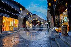 Ancient street at dusk in Qingyan town,China