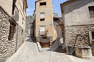 Ancient street mediavel village of Besalu,Catalonia,Spain.