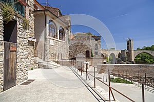 Ancient street mediavel village of Besalu,Catalonia,Spain.