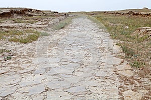 Ancient street among the ruins of Sauran, the ancient city located 43 kilometres from the city of Turkistan in Southern Kazakhstan