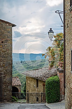 Ancient Street a small village of medieval origin. Volpaia, Tuscany, Italy