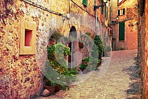 Ancient street in Valldemossa village, Mallorca photo