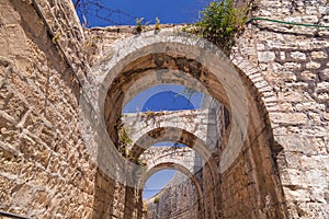 Ancient streets and buildings in the old city of Jerusalem