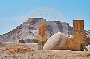 Ancient structures in desert, Yazd, Iran