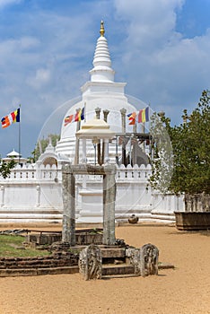 At the ancient stupa of the Thuparama Dagoba. Anuradhapura