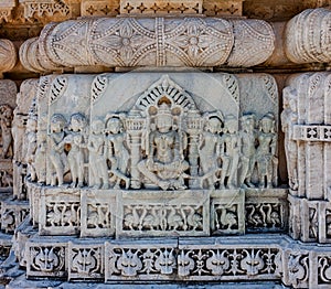 Ancient Sun Temple in Ranakpur. Jain Temple Carving.