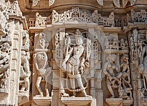 Ancient Sun Temple in Ranakpur. Jain Temple Carving.