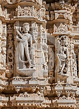 Ancient Sun Temple in Ranakpur. Jain Temple Carving.