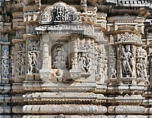 Ancient Sun Temple in Ranakpur. Jain Temple Carving.