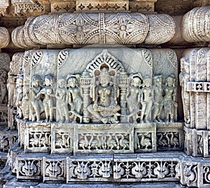 Ancient Sun Temple in Ranakpur. Jain Temple Carving.