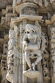 Ancient Sun Temple in Ranakpur. Jain Temple Carving.