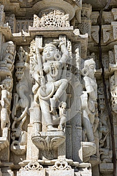 Ancient Sun Temple in Ranakpur. Jain Temple Carving.