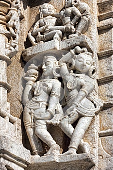 Ancient Sun Temple in Ranakpur. Jain Temple Carving.