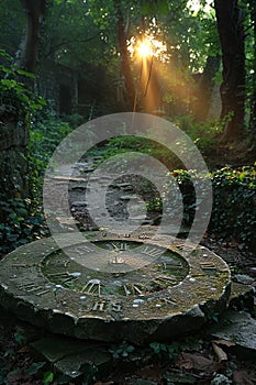 Ancient Sundial Casting Times Tale in a Forgotten Garden The shadow blurs with the hours