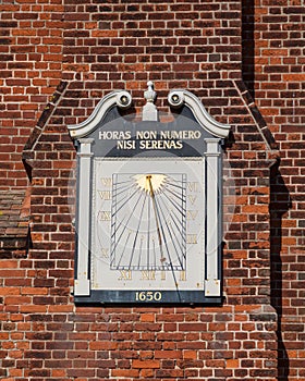 Ancient Sundial on Moot Hall in Aldeburgh