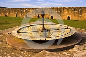 ancient sundial with roman numerals indicating noon