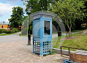 Ancient Swedish Telephone Booth In Skansen Djurgarden Stockholm