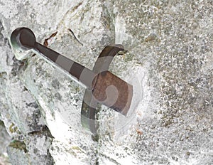 Ancient sword Excalibur in the stone