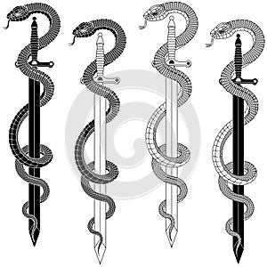 Ancient sword surrounded by poisonous snake