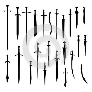 Ancient swords isolated on white background.