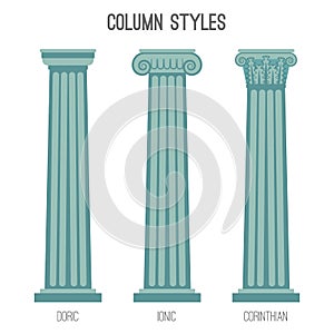 Ancient tall column styles isolated cartoon illustrations set