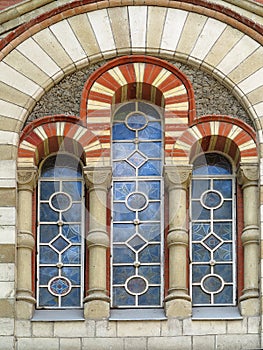 Ancient tall gothic stained glass window