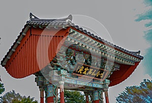 An ancient temple architecture building in South Korea in a national park