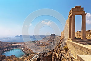 Ancient Temple of Athena Lindia in Acropolis of old Lindos town on Greek Rhodes Island