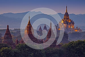 Ancient temple in Bagan after sunset