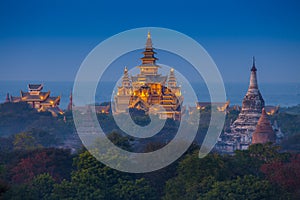 Ancient temple in Bagan after sunset