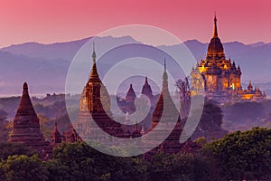 Ancient temple in Bagan after sunset