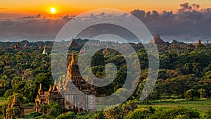 Ancient temple in Bagan after sunset, Myanmar temples in the Bagan Archaeological Zone, Myanmar