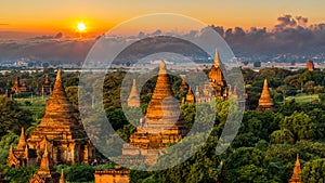 Ancient temple in Bagan after sunset, Myanmar temples in the Bagan Archaeological Zone, Myanmar