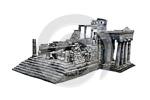 The ancient temple is a building of ancient Greek architecture isolated on white background with clipping path.