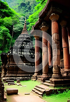 the ancient temple in the city of thailand , Ai genrated photo